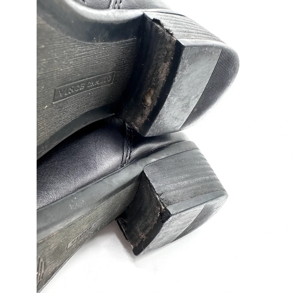 Vince Camuto Bollo Black Leather Knee High Biker Moto Goth Studded Boots 6.5 B - Picture 16 of 16